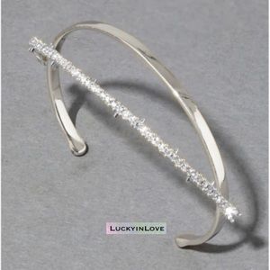 ALEXIS BITTAR • NEW Silver Pavé Crystal Orbiting Moving Bar Double Cuff Bracelet